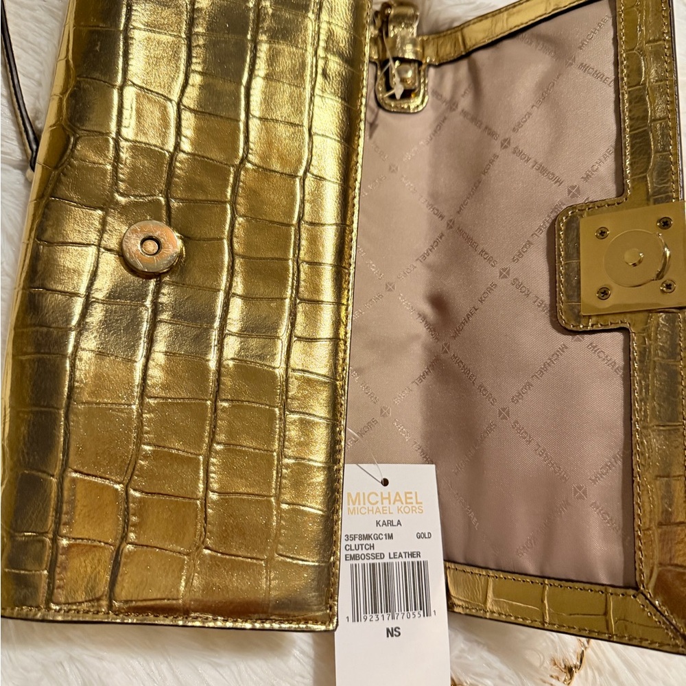 Michael Kors Metallic Gold Croc-Embossed Crossbody Bag - Picture 7 of 10